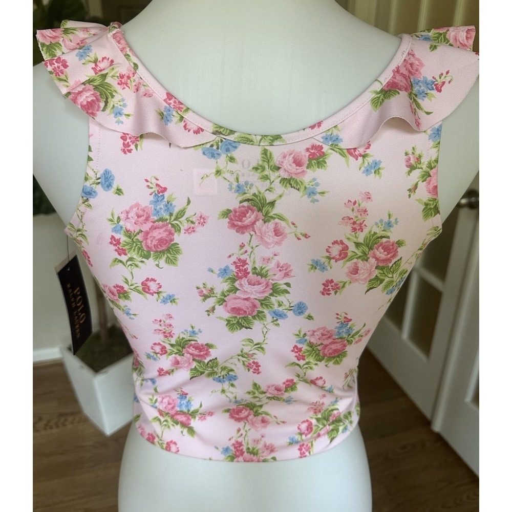 Ralph Lauren Pink Floral Ruffle Sleeve Tank Top Girls XL 16 Sleeveless Stretch - Picture 2 of 7